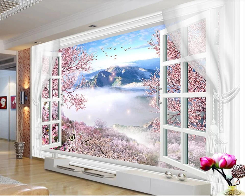 

Beibehang Custom Photo Wallpaper Taolin outside the 3D stereo window Living Room Bedroom TV Background Wall Murals 3d Wallpaper