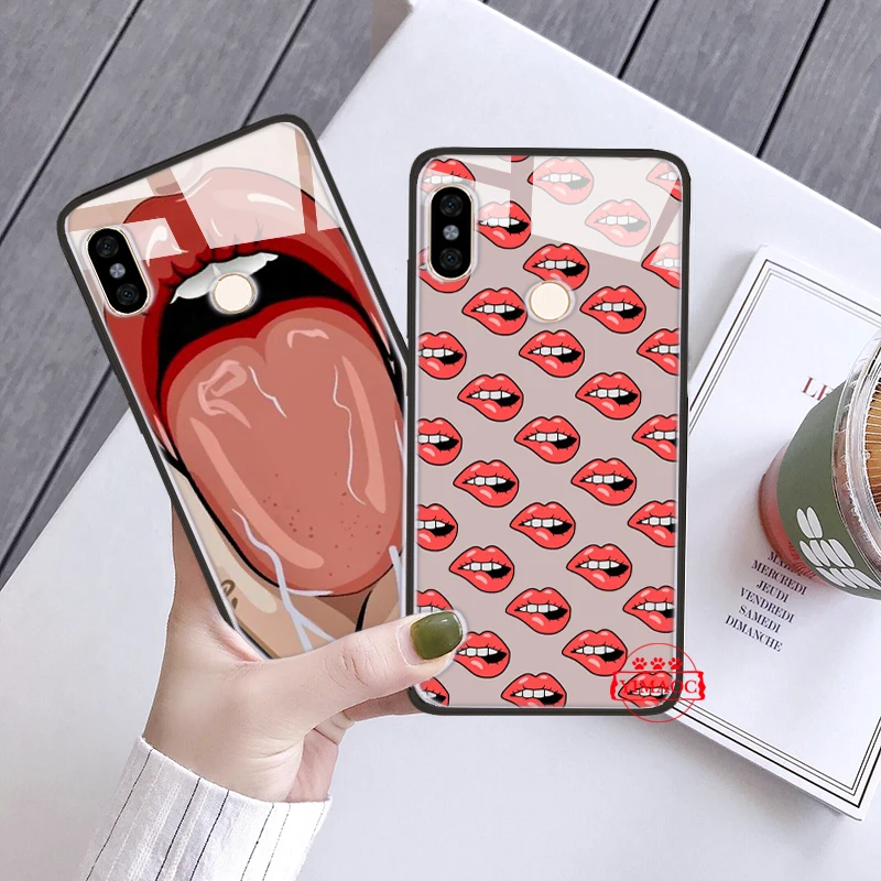 Платье для девочек с принтом Красной чехол поцелуем губ Стекло Xiaomi 8 Lite 9 A1 A2 5X 6X F1