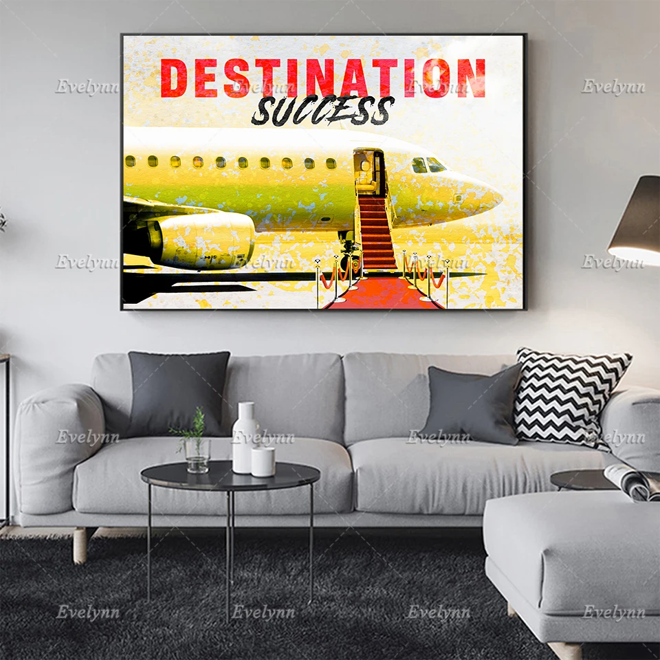 

Modern Motivational/Inspirational Canvas-Jet"Destination Success"Quote Print Poster Wall Art Office Bedroom Home Decor Painting