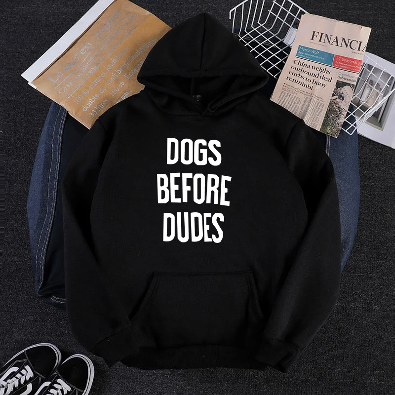 Plus Size Women Harajuku Hooded Sweatshirt Street Clothing 2019 New Autumn Long Sleeve Thicken Dogs Before Dudes Letters Print | Женская