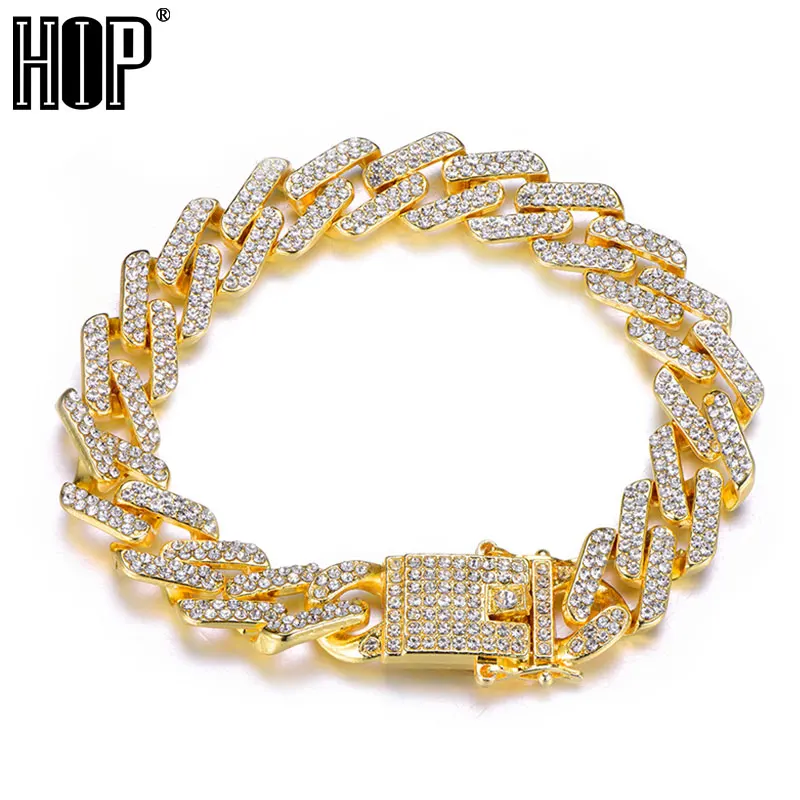 Хип хоп 13 мм Bling Iced Out полный горный хрусталь браслет геометрический AAA CZ камень кубинские цепи браслеты для мужчин ювелирные изделия