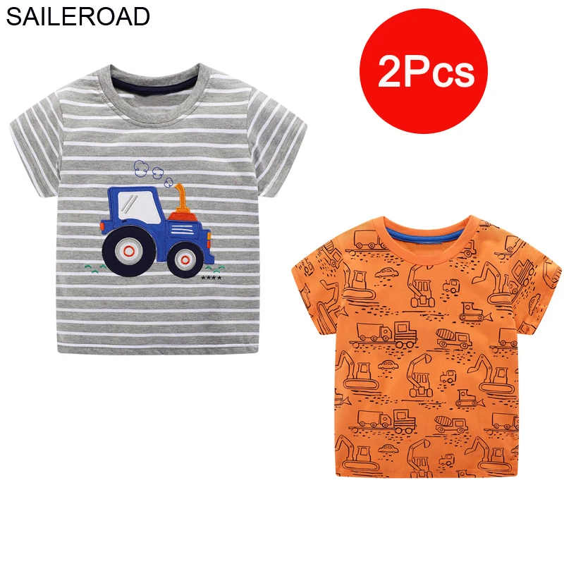 SAILEROAD 2 шт. Мультфильм Автомобили Мальчики Футболки для Детская Одежда Животных