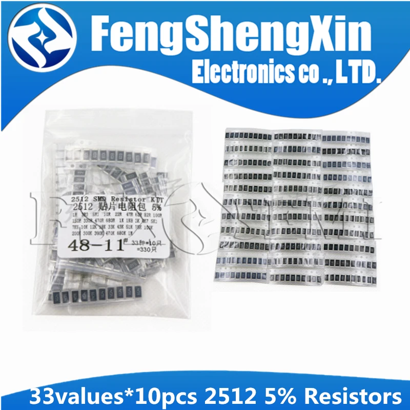 

33Values*10pcs=330pcs 1ohm-1M ohm Electronic Resistors 5% 2512 SMD Resistor Assorted kit 10R 47R 100R 10K 470K 680K