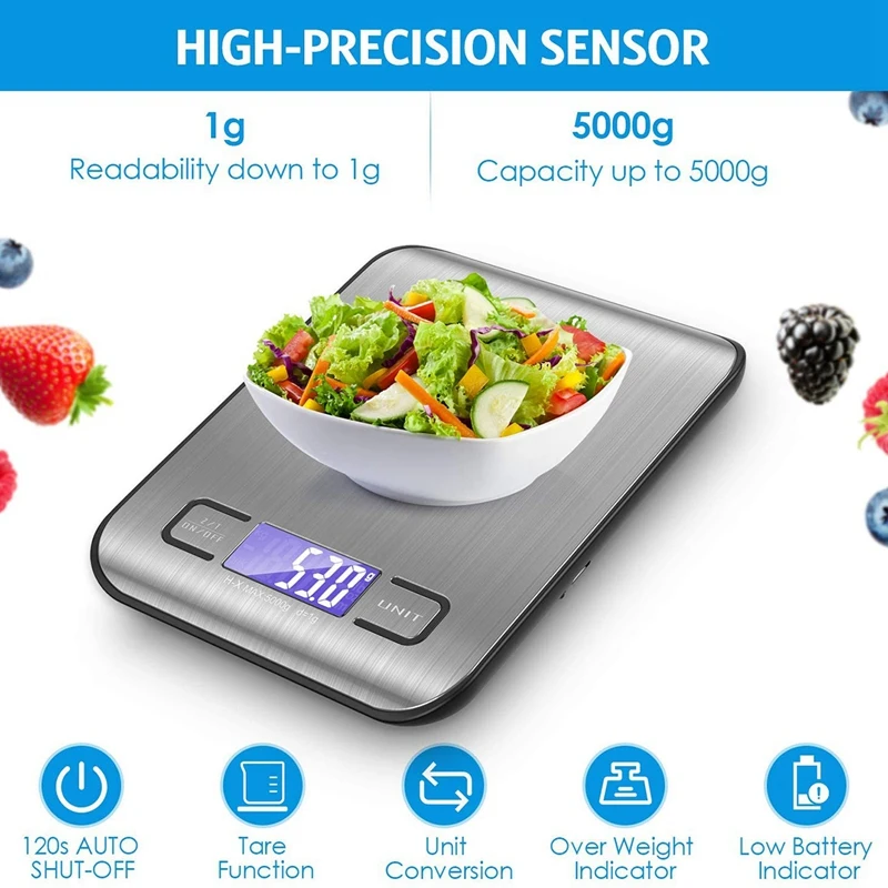Цифровые кухонные весы 11 фунтов/5 кг пищевые из нержавеющей стали с Usb