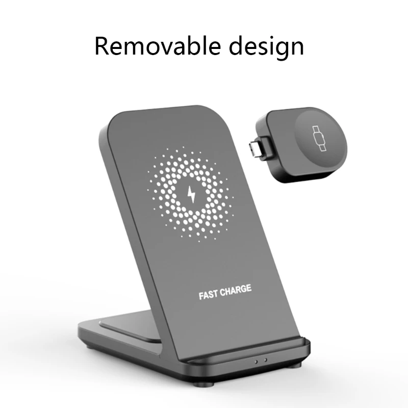 15W Fast Wireless Charger Base Stand Compatibe for A irpods i-Watch i-Phone Foldable Portable Charging Dock Station