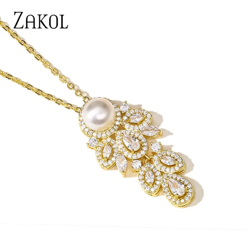 Модное ожерелье с кулоном ZAKOL кристаллами циркония для женщин Роскошная имитация