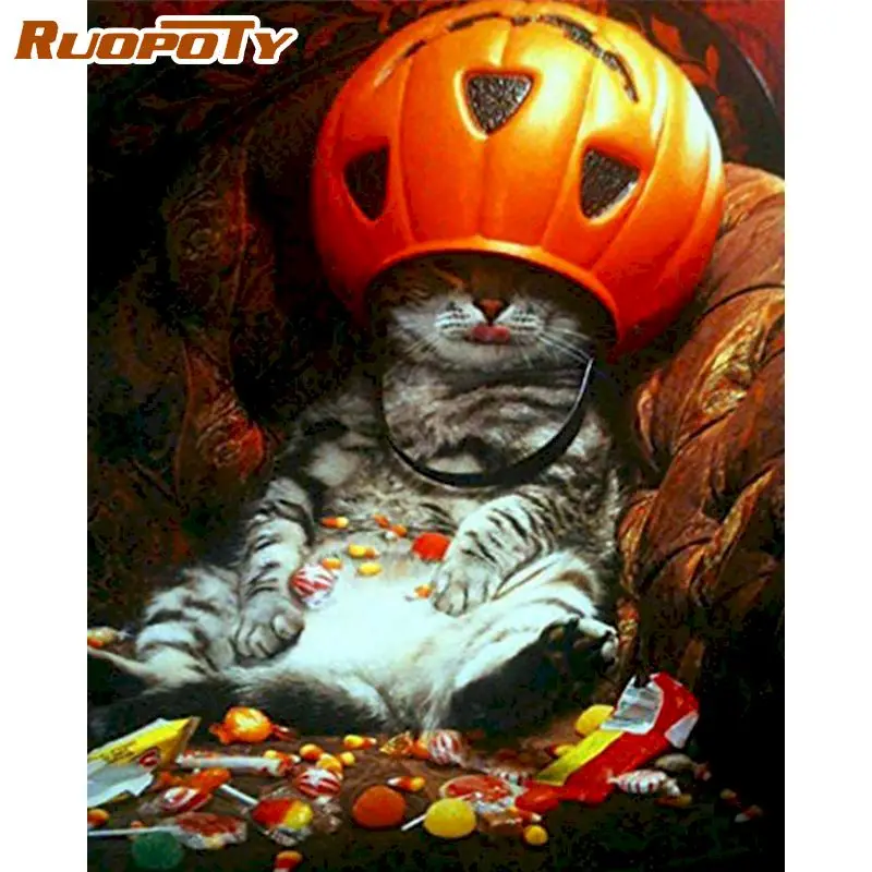 

RUOPOTY DIY Pictures By Numbers Cat Kits Coloring By Number Animal Hand Painted Picture Art Drawing On Canvas Gift Home Decor