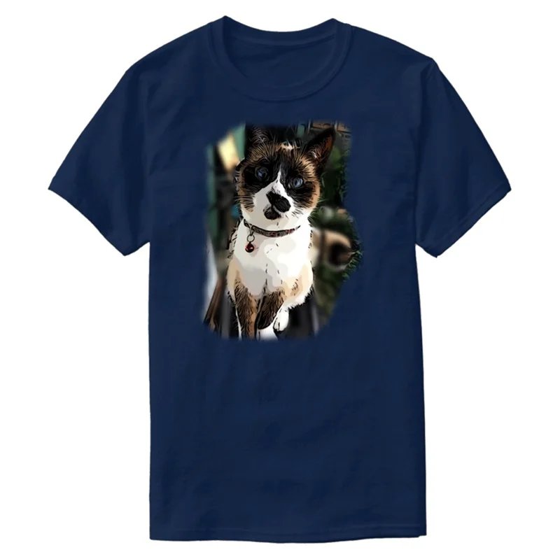 Забавный принт круглый воротник мяу футболка для мужчин Юмористические