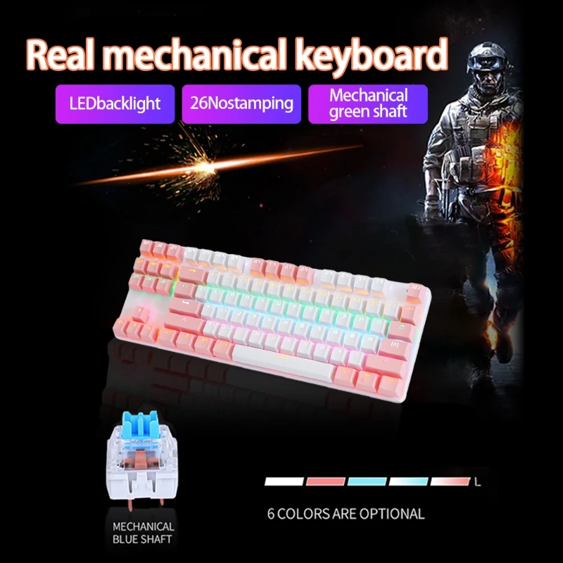

K100 Mechanical Keyboard Two-color 87-key Green Axis Mechanical Keyboard Pink Gaming Girl Keyboard ABS Wear-resistant Keycap