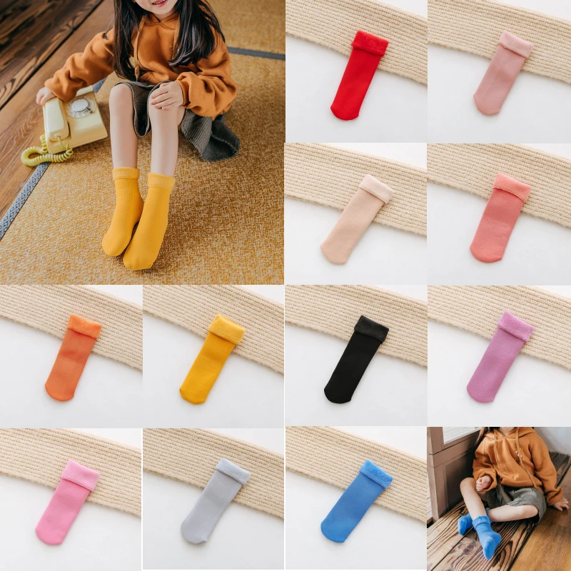 Зимние теплые Детские утепленные носки шерстяные кашемировые снежные для детей