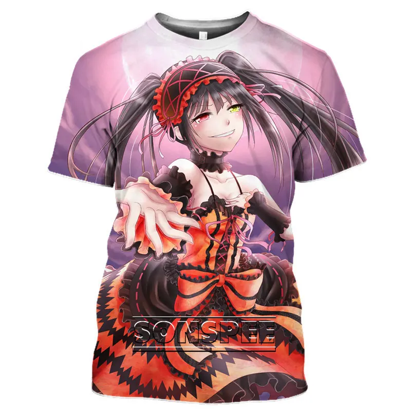 

SONSPEE Date A Live Anime T-shirt Summer 3D Print Cute Girl Harajuku Casual Street Short-sleeved Shirt Men Women College Shirt