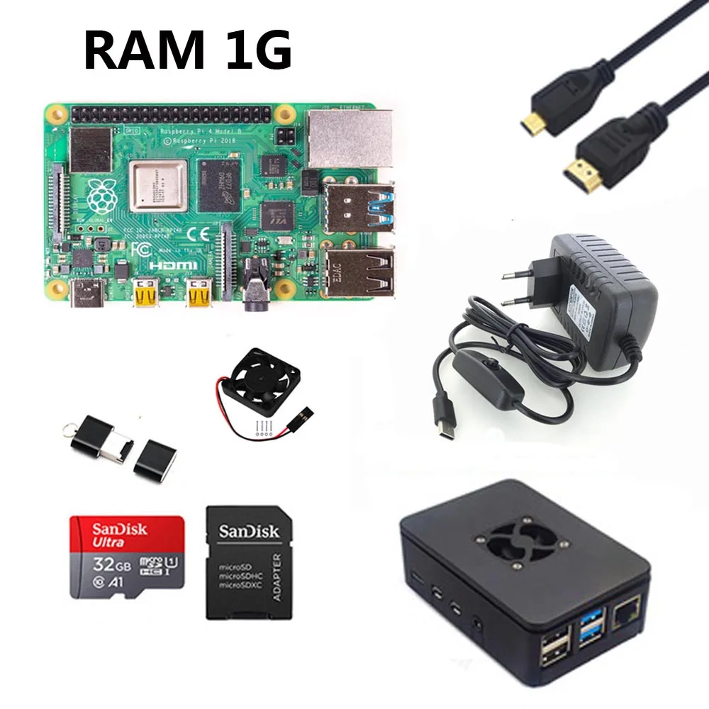 Бронза Raspberry Pi 4B стартовый комплект с Raspberry pi 4B 1G/2G/4G+ 32GB sd-карта+ ABS чехол+ 5V 3A мощность+ вентилятор+ радиатор+ HDMI - Цвет: Бронза