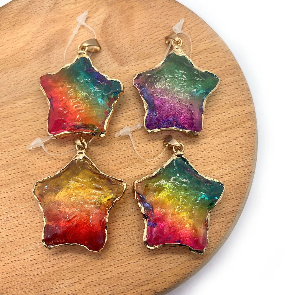 

1pc Star Shape Pendants Natural Stone Crystal Reiki Stone Healing Stone 5 Colors for Choice DIY for Making Necklace 38mm Size