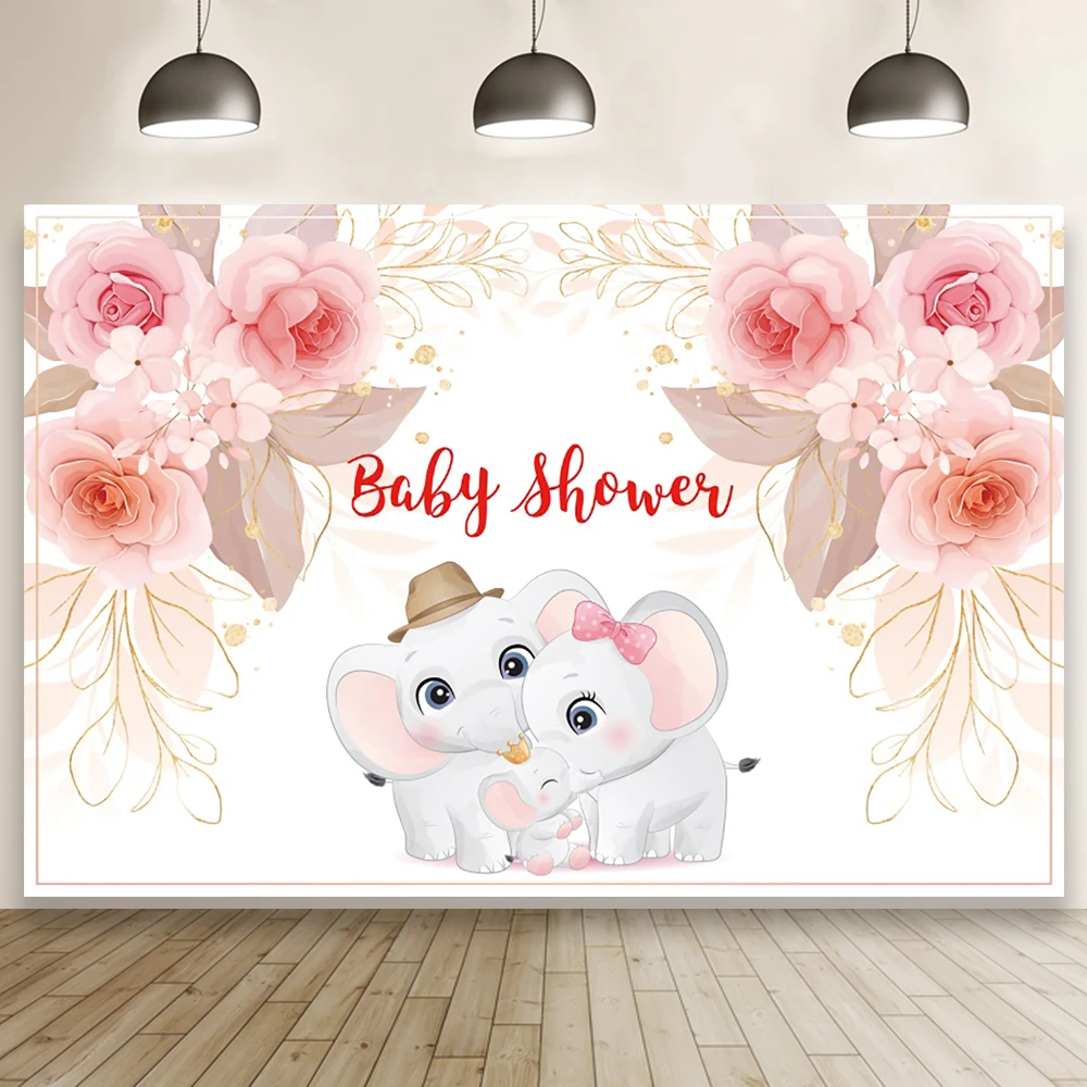 

Фон для студийной фотосъемки с изображением слона семьи розовых цветов для детского дня рождения баннер реквизит стенд