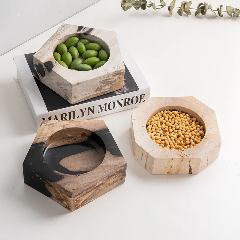 

Nordic Wind Wood Fossil Fruit Platter Geometric Creative Desktop Fruit Platter Household Polygon Snack Storage Tray Tray