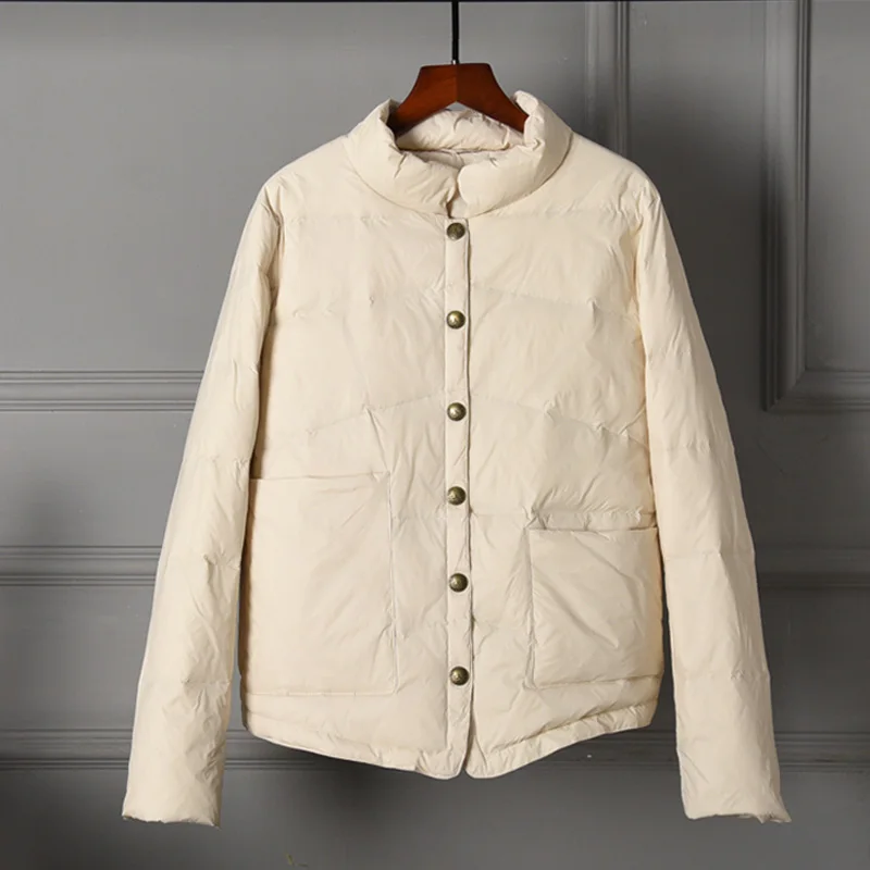 Новинка 2021 зимняя ультра легкая куртка на белом утином пуху женские короткие
