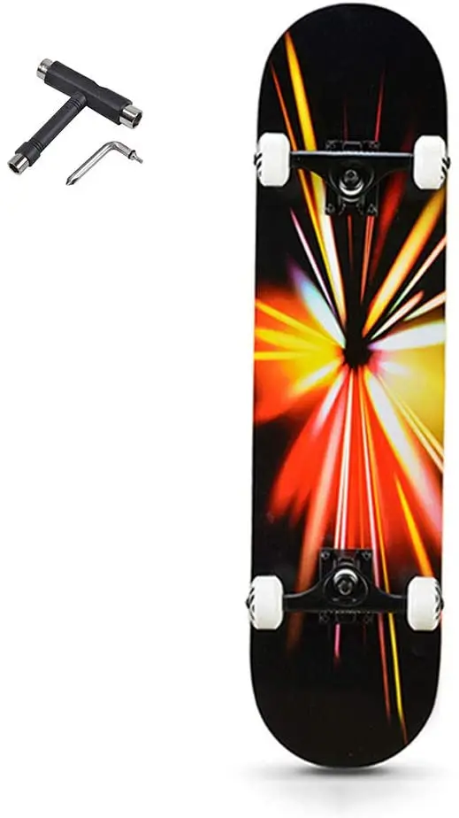 

Skateboards 31" Complete 7 Layer Canadian Maple Double Kick Deck Concave Cruiser Skateboard with T-Tool for Beginners Skateboard
