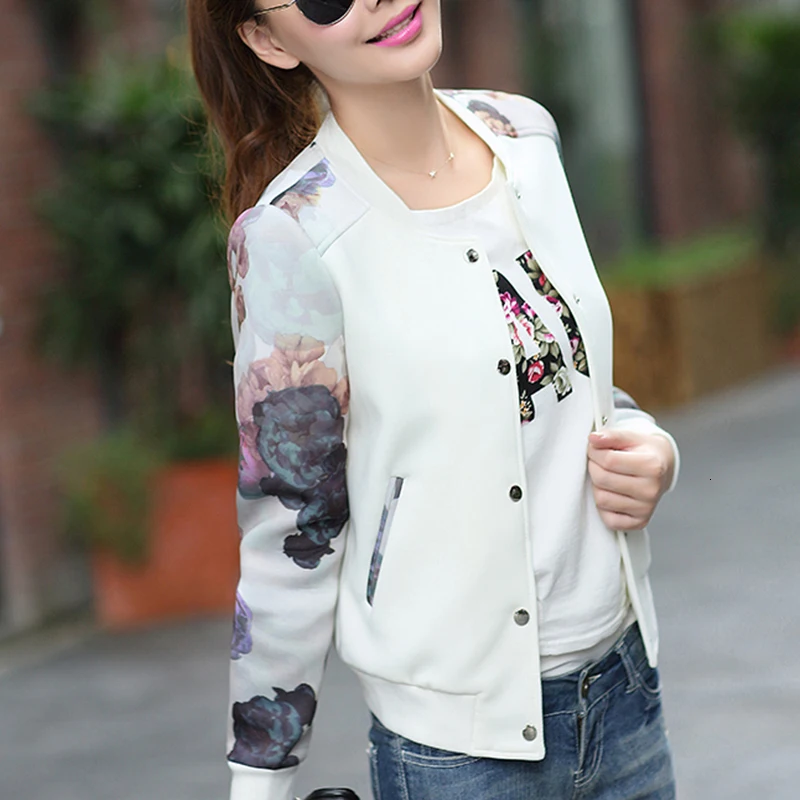 Женская куртка с цветочным принтом Повседневная бейсбольная размера плюс для