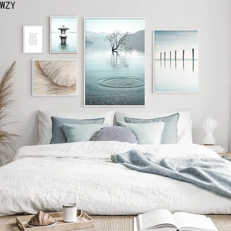 

Bridge Lake LandscapeNordic Abstract Wall Print Grass Art Painting Simplicity Picture Scandinavian Home Decor Canvas Poster