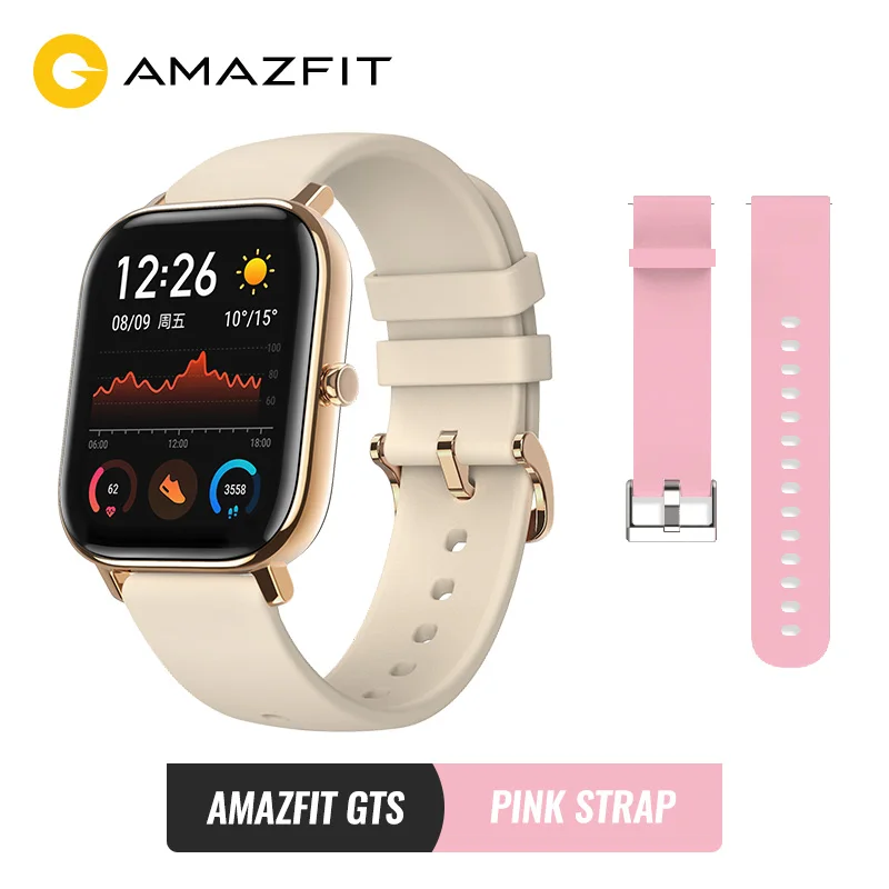Gold and pink st Предпродажа Amazfit GTS Глобальная версия Умные часы SmartWatch GPS Бег Спорт ЧСС 5ATM Водонепроницаемый браслет AMOLED Amazfit - Цвет: Gold and pink st