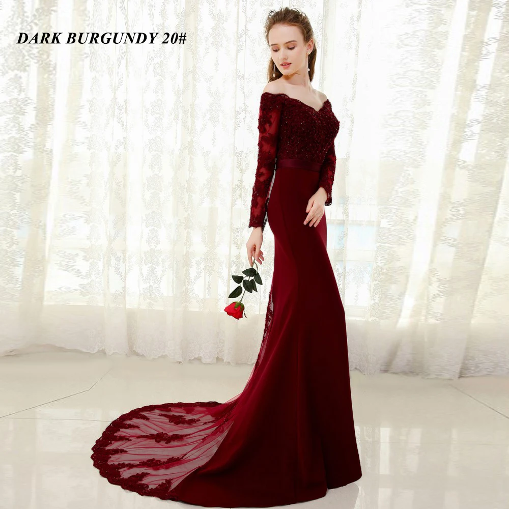 Vestido de festa Longo русалка кружевной Топ Лиф тонкая линия Длинные подружки невесты платья быстрой доставки очаровательные свадебные вечерние платья Новые - Цвет: Dark Burgundy