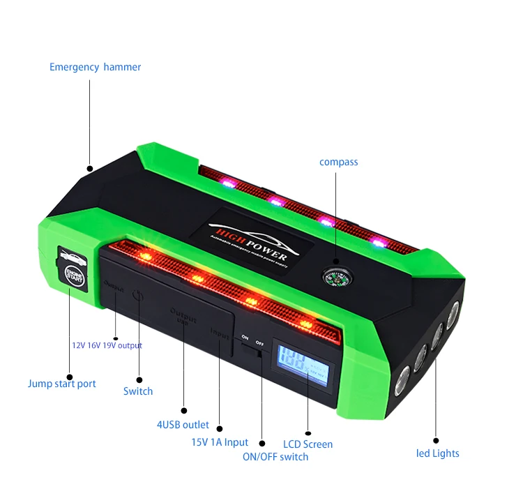 12V 4USB высокое Мощность автомобиля Батарея Зарядное устройство запуска автомобиля Перейти темы Booster Мощность банка комплект для авто пусковое устройство инструменты