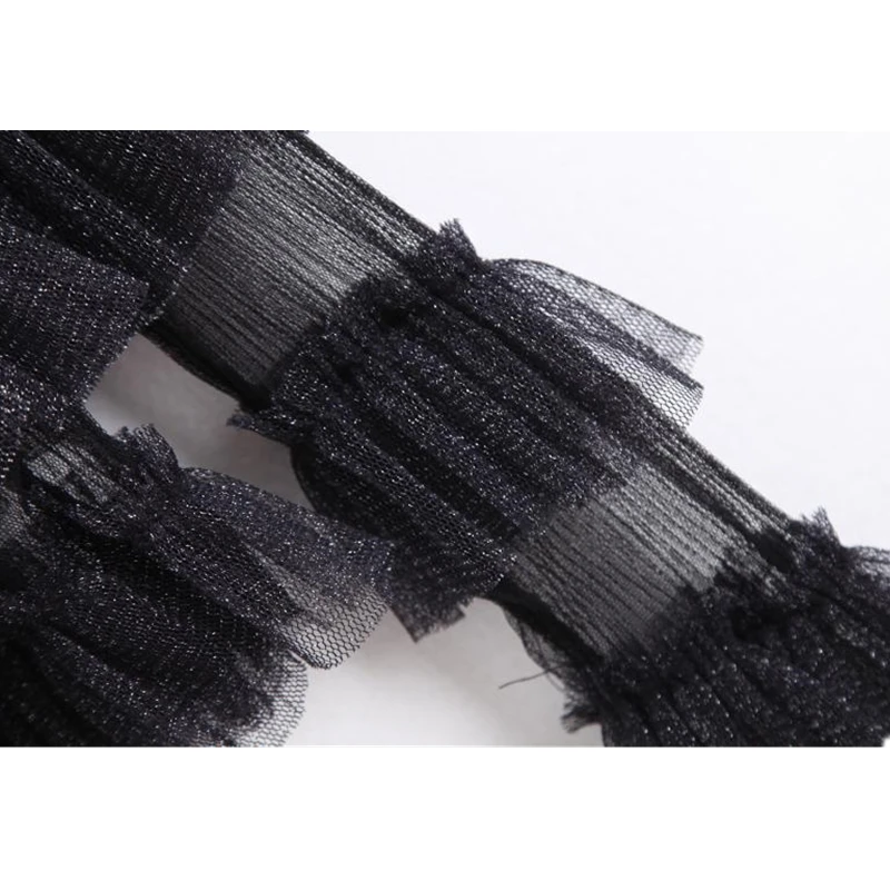 Женская кружевная блузка GLAUKE черная прозрачная без подкладки с многослойным