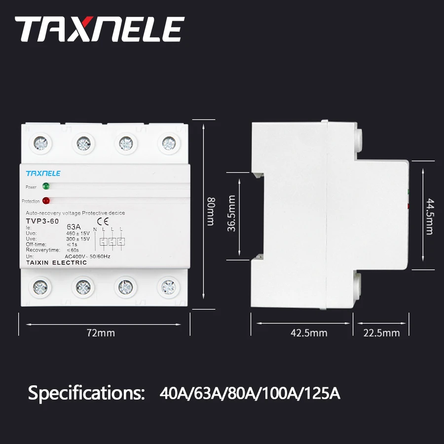 Трехфазное защитное реле для защиты от пониженного напряжения 60 А 63 380