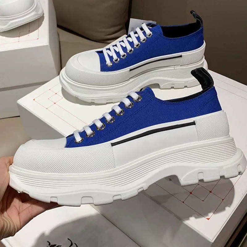

2020 Designer Platform Causal Women Shoes Fashion Ladies Blue Thick Bottom Platform Flat Canvas Sneakers Running White Shoes