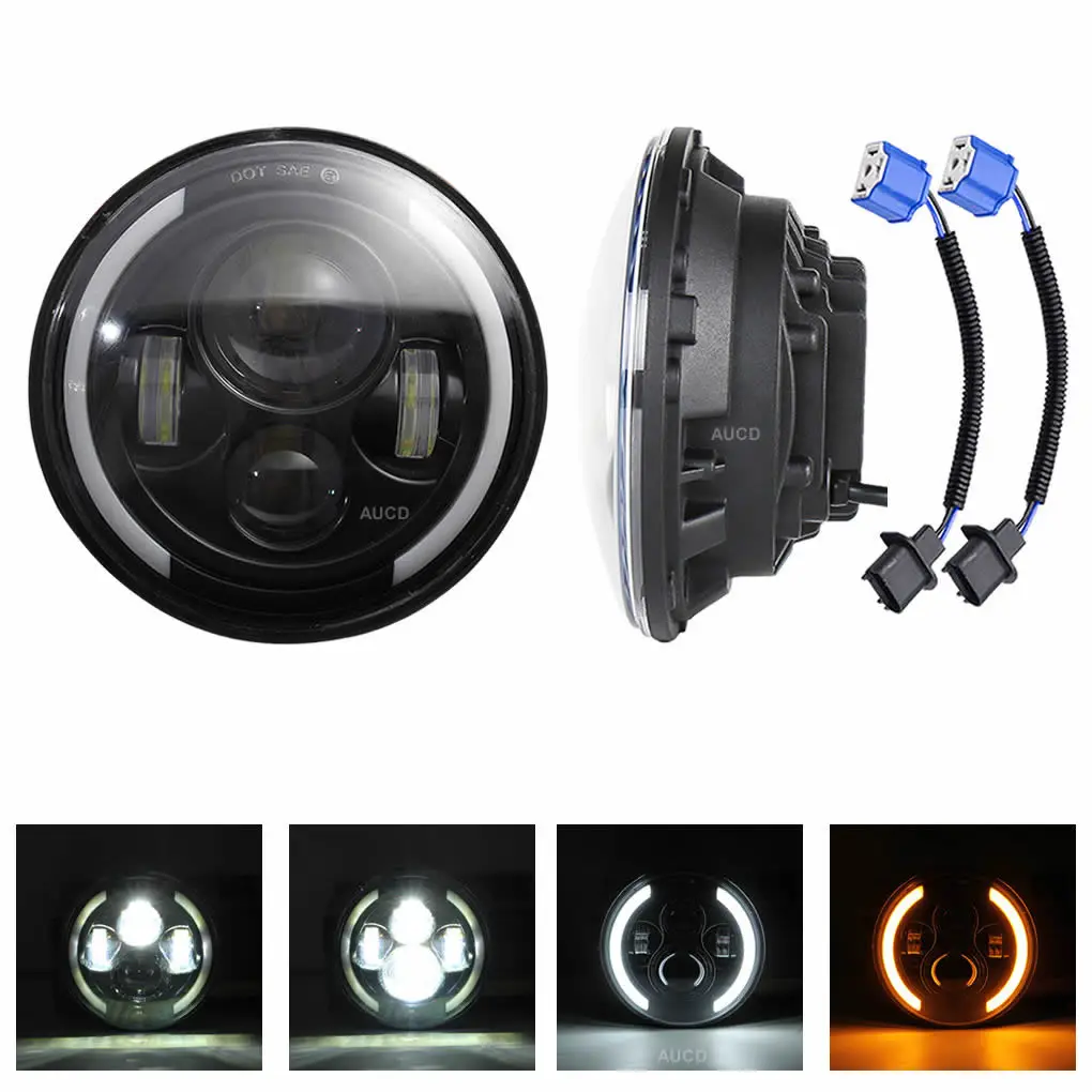 

7" LED Round Headlights High Low Beam DRL Turn Lamp Spot Flood Light Outdoor Home Street Car Offroad Modified Work Lights IP67