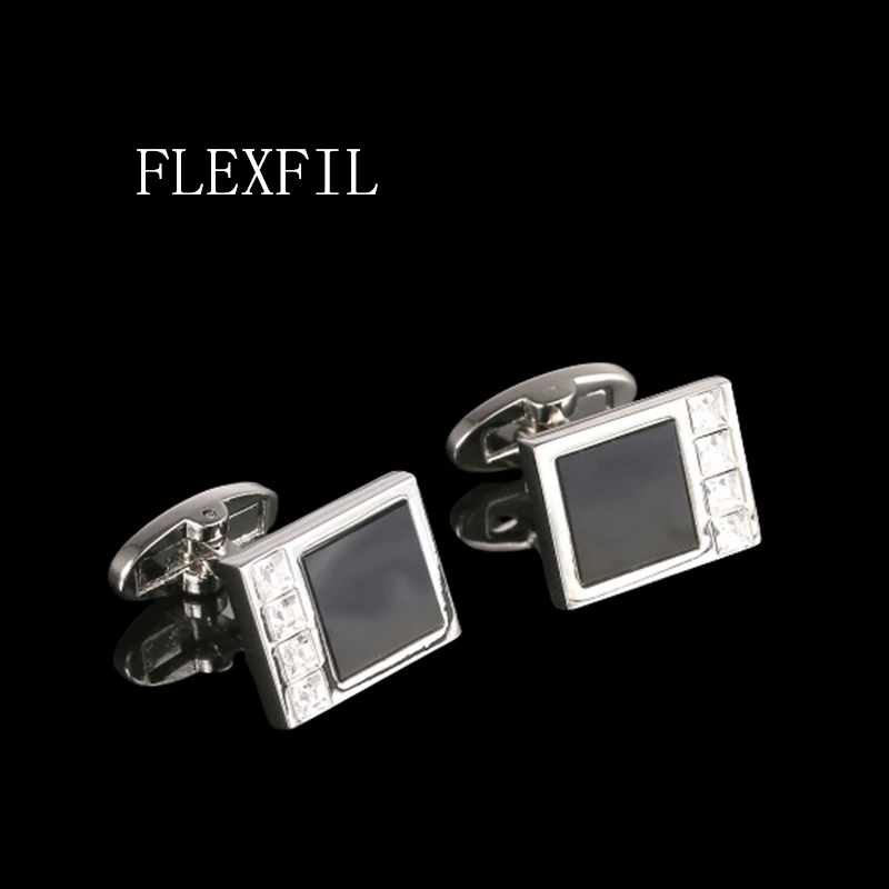 

FLEXFIL Luxury shirt cufflinks for men's Brand cuff buttons cuff links gemelos crystal Square wedding abotoaduras Jewelry