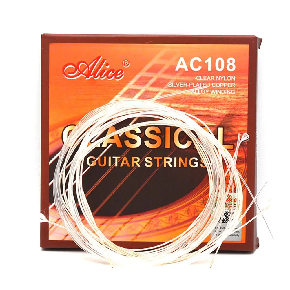 

1set/6pcs Alice AC108-N Classical Guitar Strings Nylon Silver Plated Copper 6 String Set Antirust Coating For Expert Players