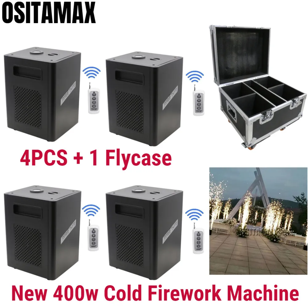 4pcs with 1 flycase Сценическая холодная машина фейерверков 400 Вт пламя DMX или дистанционное пиротехническое Сверкающее оборудование шоу вечерние свадебные фонтан - Цвет: 4pcs with 1 flycase