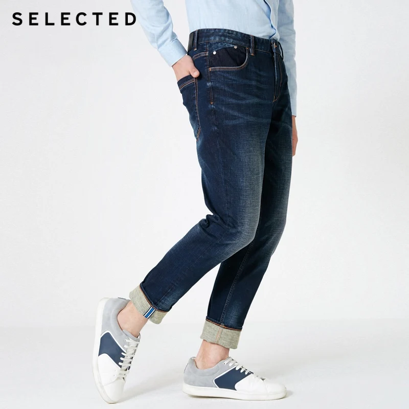 Мужские хлопковые джинсовые брюки Стрейчевые облегающие джинсы из лайкры C |