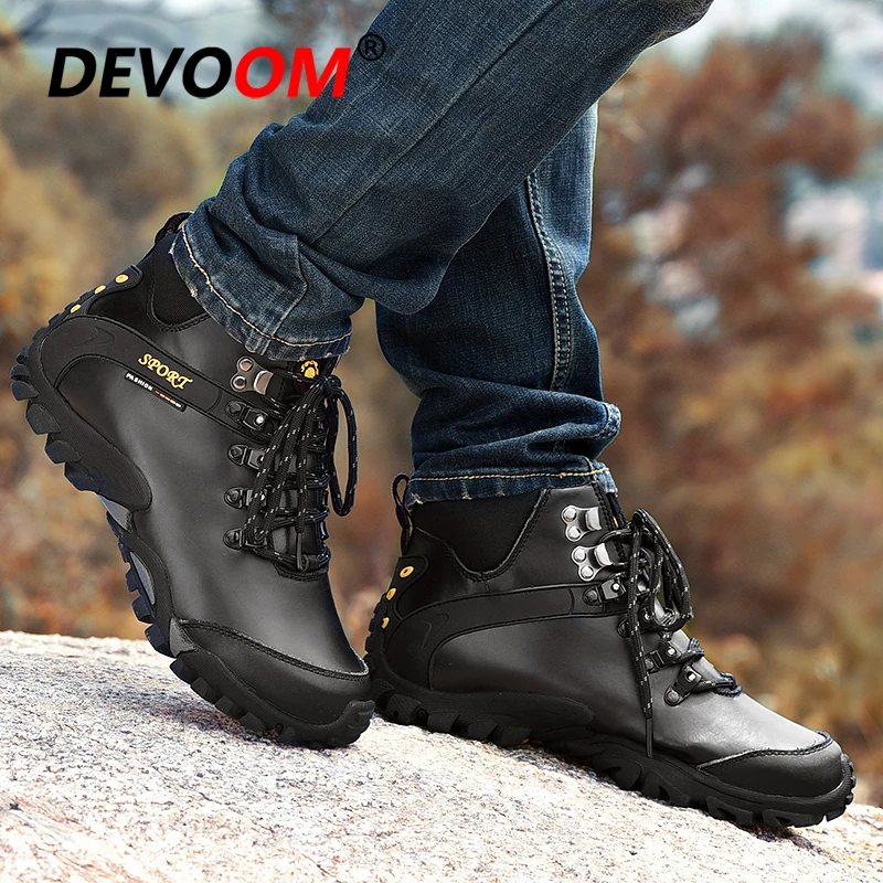Waterproof Hiking Boots Men Fur Genuine Leather Tactical Combat Army Outdoor Climbing Trekking Shoes Non-slip Sneakers | Спорт и
