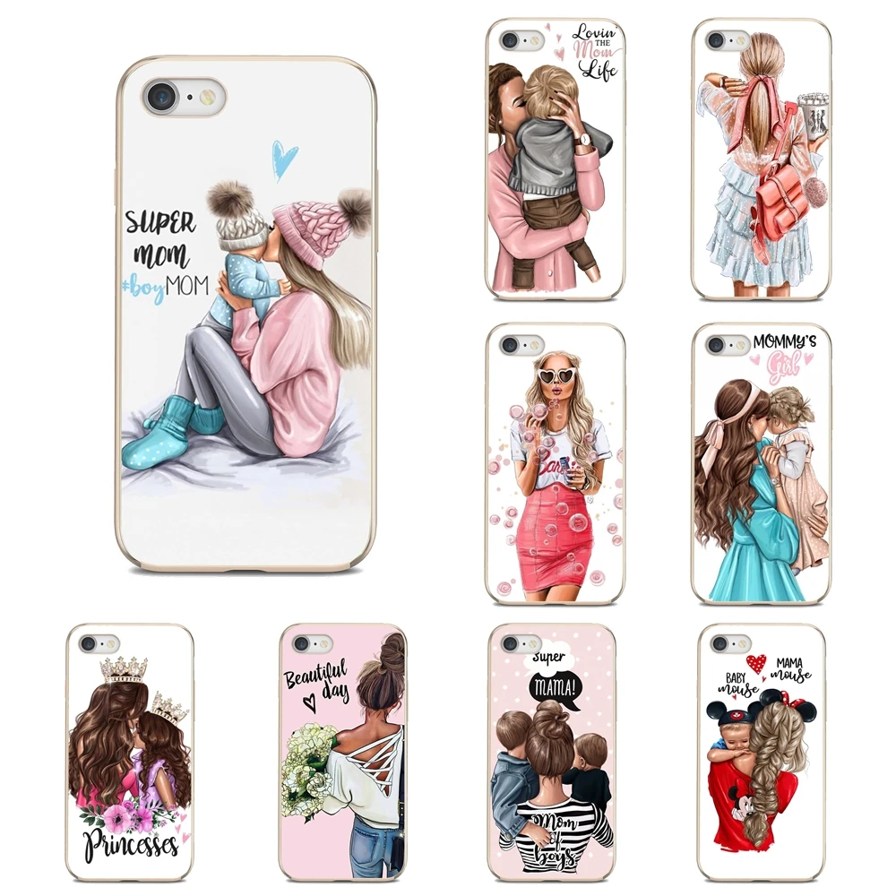 

Soft Transparent Shell Cover For iPhone 6 7 8 Plus 4 4S 5 5S SE 2020 5C 6S X XR XS 11 12 Pro Max Brown Hair Baby Mom Girl Queen