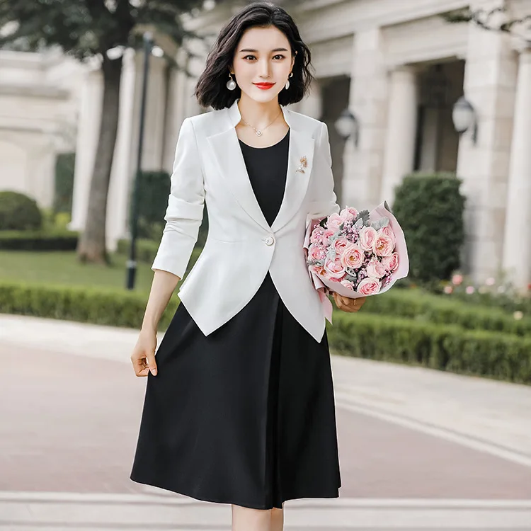 Women Set Clothing Office Ladies Formal Work Business Wear 2 Two Piece Dress Suits Jacket Blazer Top Midi A-Line Dresses Female