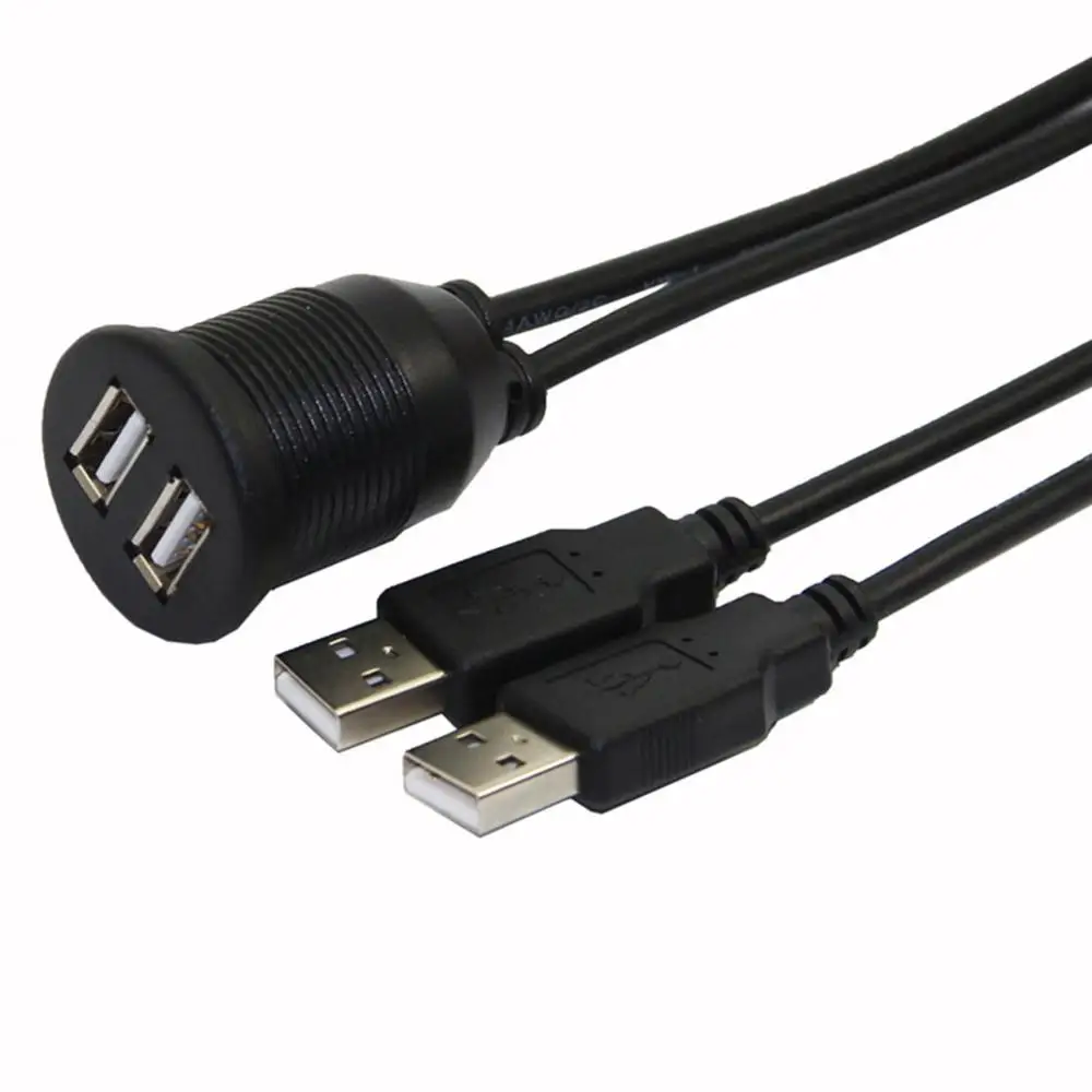 

Dual USB 2.0 Male to USB 2.0 Female Extension Cable With Flush Mount Panel For Car Truck Boat Motorcycle