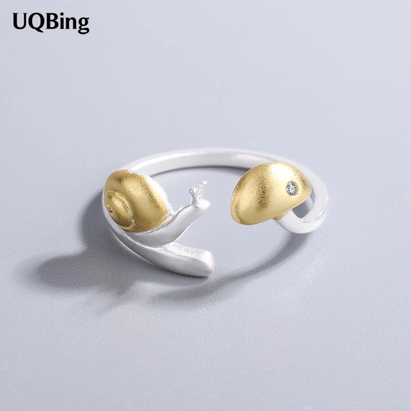 

Кольцо женское из серебра 925 пробы с матовым золотым улитками и грибами, модные ювелирные украшения, рождественский подарок