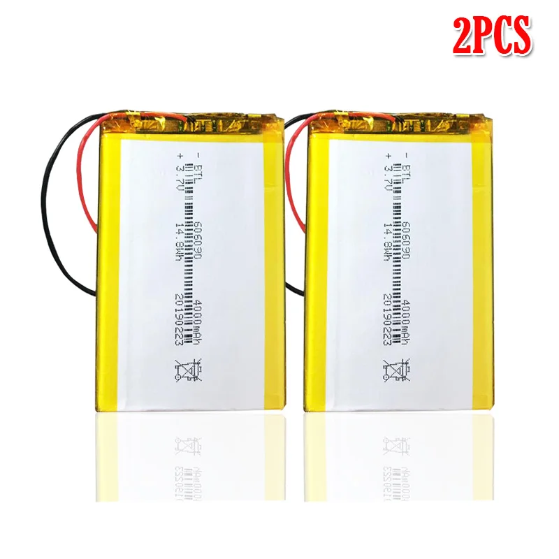 2pcs 3,7 v 4000 мА/ч, 606090 Перезаряжаемые Lipo Батарея для gps Камера Мощность банк планшет электрические игрушки PAD литий-полимерный Батарея - Цвет: 2pcs