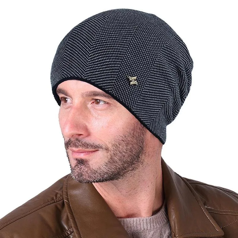 

2020 New Men's Beanie Hat Autumn Velvet Knitted Hat Striped Hooded Beanie Cap For Women Men Unisex Casual Winter Beanie Hat