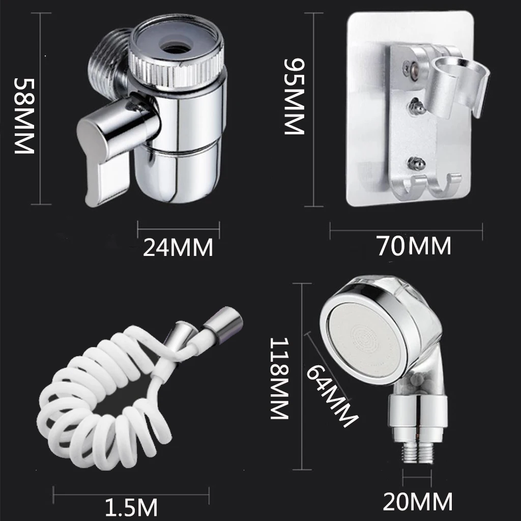 Extensor de grifo de lavabo de ba&ntilde;o, cabezal de ducha externo, divisor de agua, pulverizador de bid&eacute; para lavado de pelo, limpieza de inodoro-5