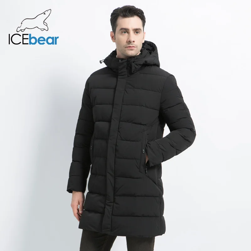 ICEbear Зимнее Пальто повседневные парки Мужская шляпа съемная теплая куртка с хлопковой подкладкой зимняя куртка мужская одежда MWD18821D