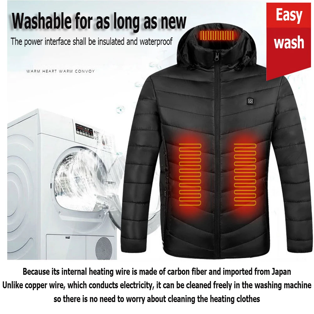 2021 NWE Men Winter Warm USB Heating Jackets Smart Thermostat Pure Color...