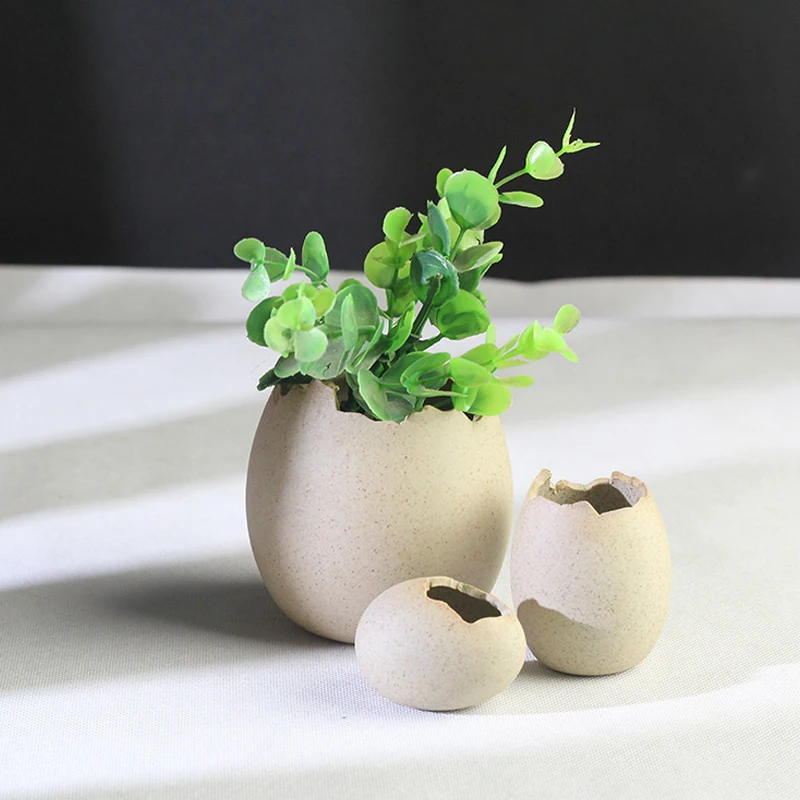 Creative Eggshell stoneware vase ceramic flower pastoral style personality hydroponic small pebbles ornament decor | Дом и сад