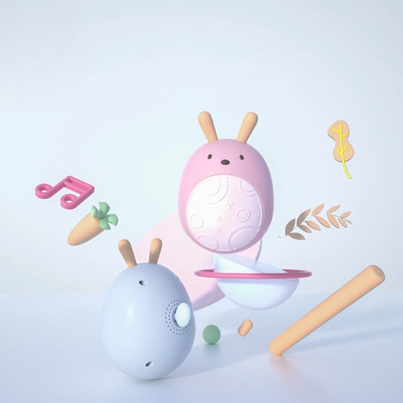 

Cute Rabbit Shaped Clockwork Music Tumbler Baby Rattle Toddler Playing Doll