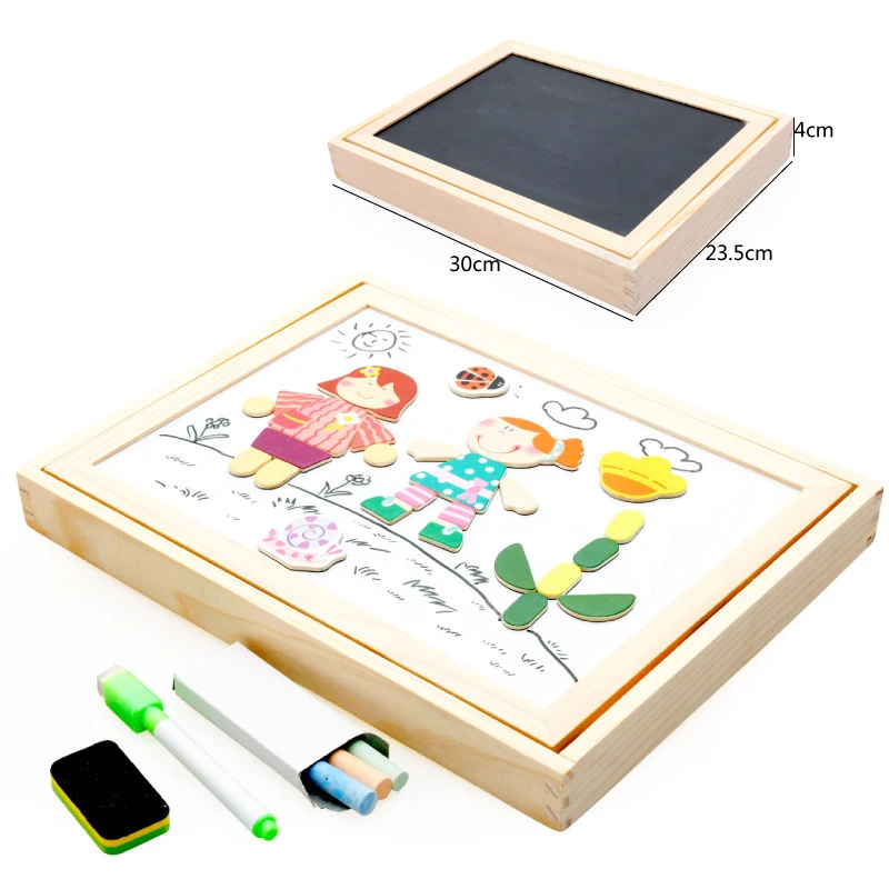 Двухсторонняя деревянная головоломка доска для рисования мультфильм дети