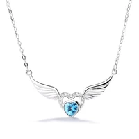 s925 pure silver girl love angel wings necklace pendant pendant heart sweater chain beads women 925 trendy wedding horn ios