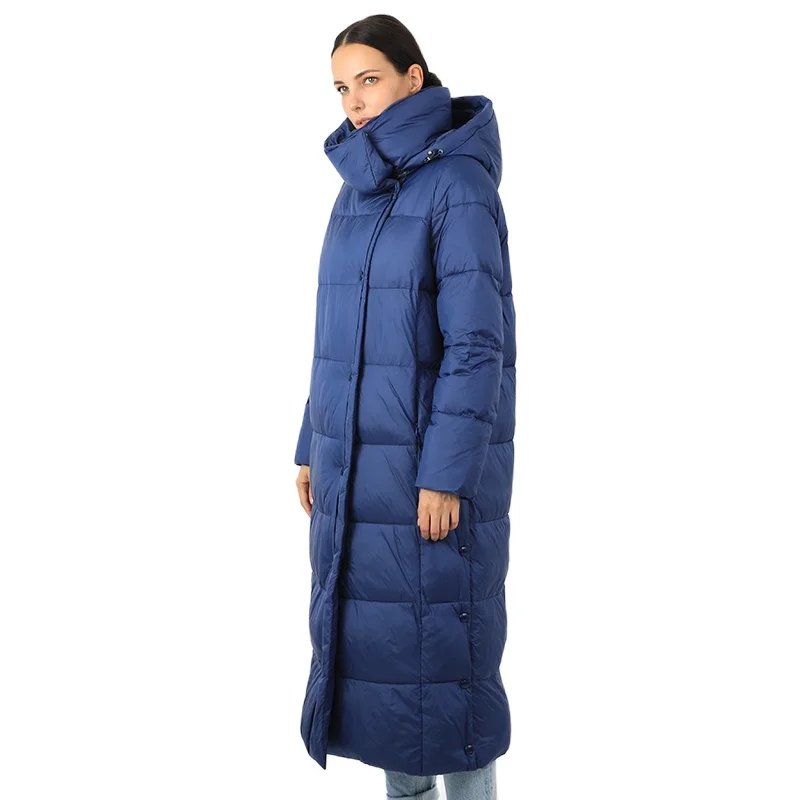 Women's Long Down Jacket Parka Outwear With Hood Quilted Coat Female Office Lady Cotton Clothes Warm Fashion Top Quality 19-079