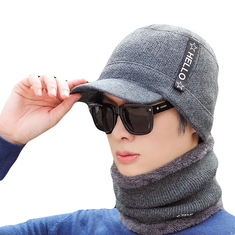 Зимние шапки Скалли Beanies шапка для мужчин и женщин шерстяная вязаная теплая плюшевая шапочки с шарфами Балаклава маска Knitted шапка вязаная зимняя Лыжная шапка